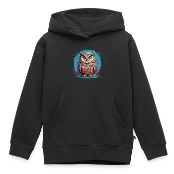 Liebenswerte Eule auf Farbklecksen - Kinder Premium Organic Hoodie - Schwarz - Vorne - AI Model Kid Male (0cm)
