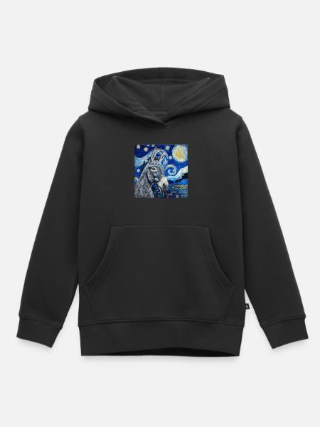 esel, van gogh, sternennacht, geschenk - Kinder Premium Organic Hoodie - Schwarz