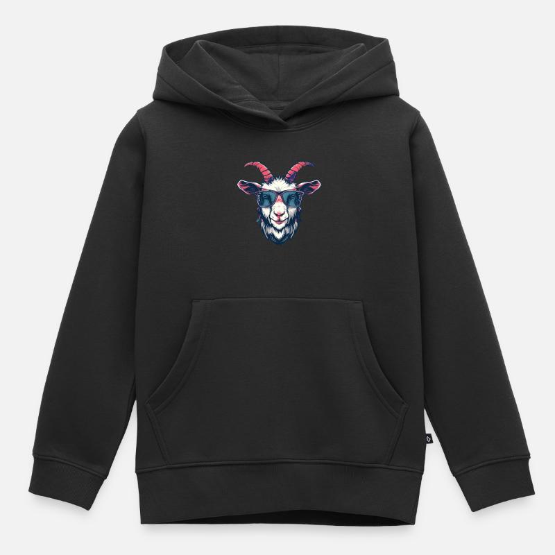 Chèvre, chèvre, lunettes de soleil, cadeau - Sweat Premium à capuche enfant bio - noir