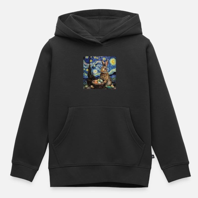 lapin de Pâques, Pâques, lapin, joyeuses Pâques, oeufs de Pâques - Sweat Premium à capuche enfant bio - noir