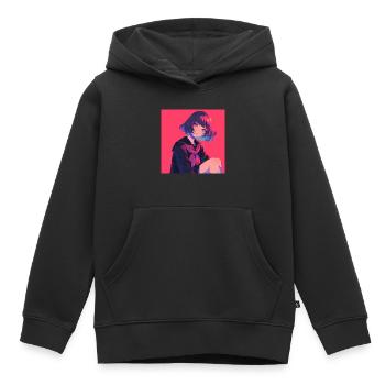 Anime, Écolière, Waifu, Japon - Sweat Premium à capuche enfant bio - noir - Devant - AI Model Kid Male (0cm)