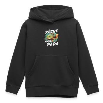 Pêcher avec papa. Motif de pêche coloré - Sweat Premium à capuche enfant bio - noir - Devant - AI Model Kid Male (0cm)