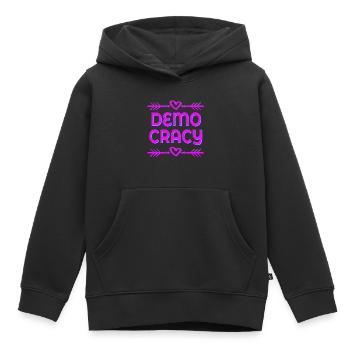 DÉMOCRATIE LIBERTÉ INCLUSION - Sweat Premium à capuche enfant bio - noir - Devant - AI Model Kid Male (0cm)