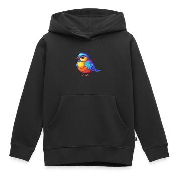 Mésange coloré Kawaii personnage de dessin animé oiseau - Sweat Premium à capuche enfant bio - noir - Devant - AI Model Kid Male (0cm)