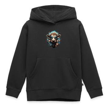 Drôle de vache avec des fleurs - Sweat Premium à capuche enfant bio - noir - Devant - AI Model Kid Male (0cm)