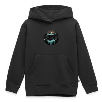 Adventure Awaits – Mountain Panorama - Kids Premium Organic Hoodie - black - Front - AI Model Kid Male (0cm)