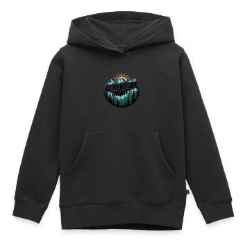 Adventure Awaits – Mountain Panorama - Kids Premium Organic Hoodie - black - Front - AI Model Kid Male (0cm)