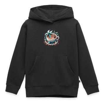 Sirène Sirène Bain dans le Café Cadeau - Sweat Premium à capuche enfant bio - noir - Devant - AI Model Kid Male (0cm)