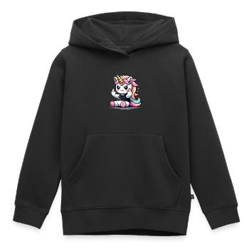 Licorne rebelle qui se retourne - Sweat Premium à capuche enfant bio - noir - Devant - AI Model Kid Male (0cm)