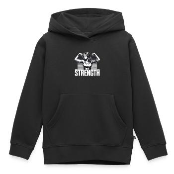 Strength strong woman tenses muscles gift - Kids Premium Organic Hoodie - black - Front - AI Model Kid Male (0cm)