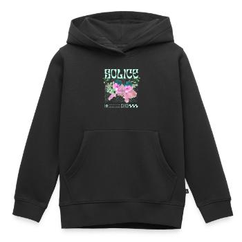 Solice – Tranquillité botanique - Sweat Premium à capuche enfant bio - noir - Devant - AI Model Kid Male (0cm)