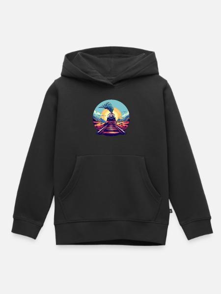 Eisenbahn Porträt - Kinder Premium Organic Hoodie - Schwarz