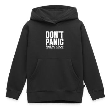 DON’T PANIC – Die erste Regel - Kinder Premium Organic Hoodie - Schwarz - Vorne - AI Model Kid Male (0cm)