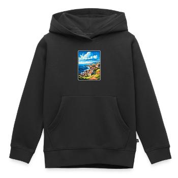 Terceira, Portugal, Falaises côtières, Scène du village - Sweat Premium à capuche enfant bio - noir - Devant - AI Model Kid Male (0cm)