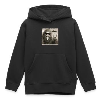 Rock, Rocker, Musique Rock, Main Rock, OVNI Bigfoot - Sweat Premium à capuche enfant bio - noir - Devant - AI Model Kid Male (0cm)