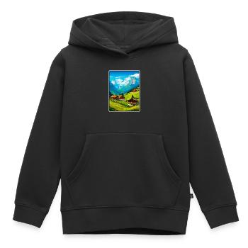 Alpines Bergdorf-Szene - Kinder Premium Organic Hoodie - Schwarz - Vorne - AI Model Kid Male (0cm)