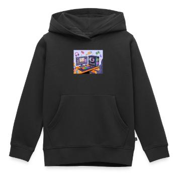 Retro Gaming Desk Neon RGB - Kids Premium Organic Hoodie - black - Front - AI Model Kid Male (0cm)