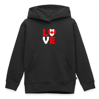 Canada Love : Cœur avec feuille d’érable - Sweat Premium à capuche enfant bio - noir - Devant - AI Model Kid Male (0cm)