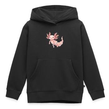 Mignon bébé axolotl rose en style aquarelle - Sweat Premium à capuche enfant bio - noir - Devant - AI Model Kid Male (0cm)