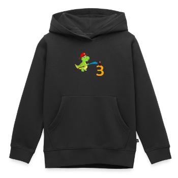Pompiers Dino 3 anniversaire - Sweat Premium à capuche enfant bio - noir - Devant - AI Model Kid Male (0cm)