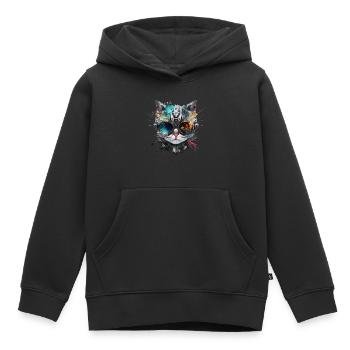 Cyberpunk Katze, Katzenkopf, Roboter, Cyborg - Kinder Premium Organic Hoodie - Schwarz - Vorne - AI Model Kid Male (0cm)