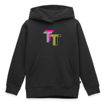 Letter T - Kids Premium Organic Hoodie - black - Front - AI Model Kid Male (0cm)