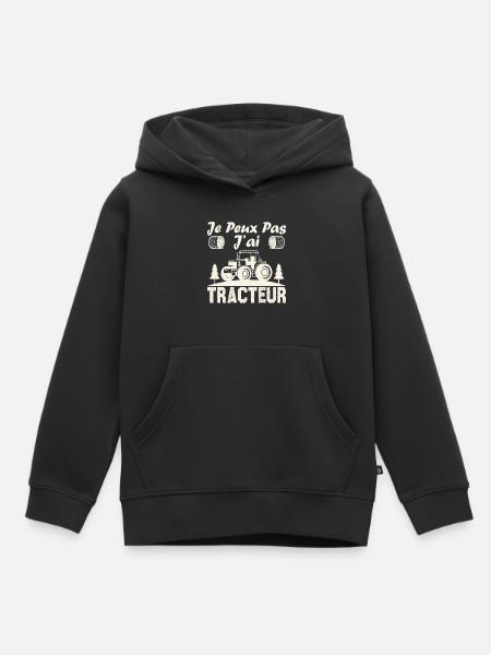 Je peux pas j ai tracteur - Sweat Premium à capuche enfant bio - noir