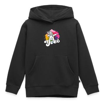 YVES - Beau nom de garçon avec licorne cool - Sweat Premium à capuche enfant bio - noir - Devant - AI Model Kid Male (0cm)