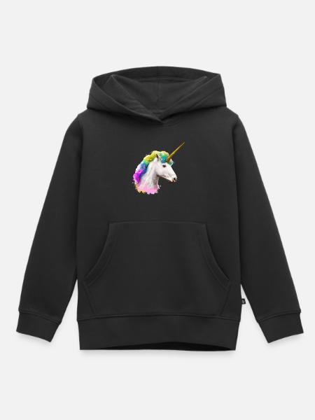 Farbenfrohes Einhorn - Kinder Premium Organic Hoodie - Schwarz