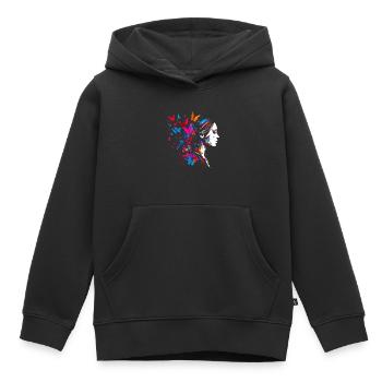 Œuvres d’art psychédéliques Papillons - Open Mind - Sweat Premium à capuche enfant bio - noir - Devant - AI Model Kid Male (0cm)