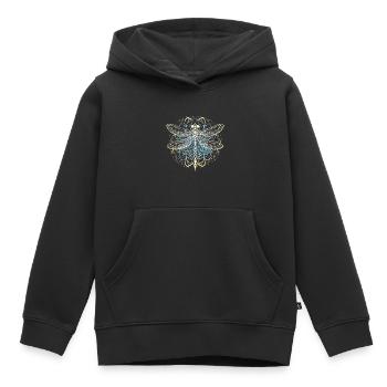 Libellule avec ornement blanc - Géométrie sacrée - Sweat Premium à capuche enfant bio - noir - Devant - AI Model Kid Male (0cm)