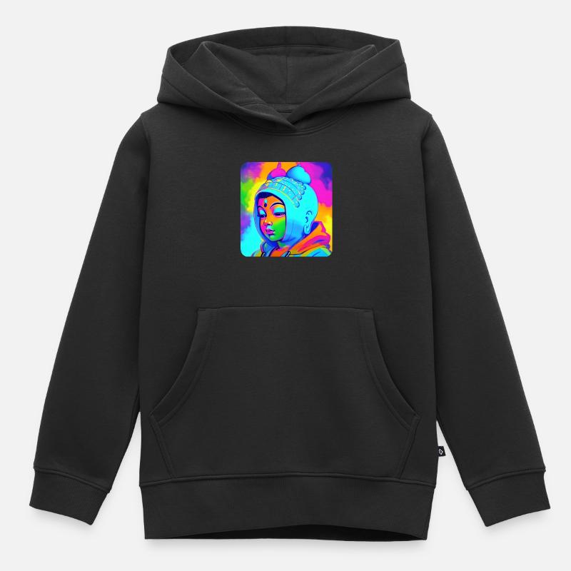Tête de Bouddha mignonne - Sweat Premium à capuche enfant bio - noir