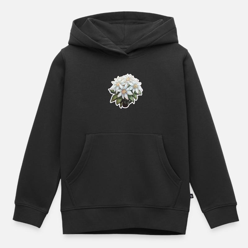 Edelweiss Fleur Plante Montagnes - Sweat Premium à capuche enfant bio - noir