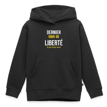 Dernier Soir de Liberté — EVG Humour - Sweat Premium à capuche enfant bio - noir - Devant - AI Model Kid Male (0cm)