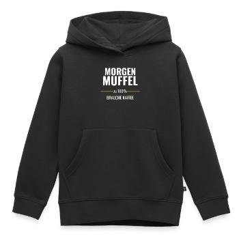 Morgenmuffel zu 100% – Brauche Kaffee - Kinder Premium Organic Hoodie - Schwarz - Vorne - AI Model Kid Male (0cm)