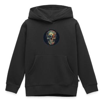 Rétro Futuriste Skull Skull Cyborg - Sweat Premium à capuche enfant bio - noir - Devant - AI Model Kid Male (0cm)