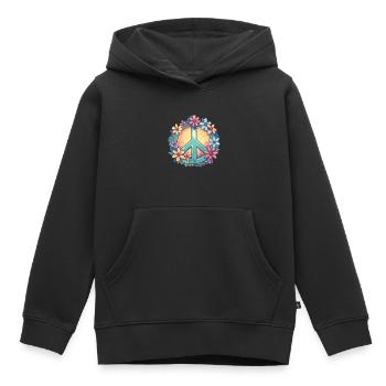 Groovy Retro Peace Zeichen mit Pastell Blumen - Kinder Premium Organic Hoodie - Schwarz - Vorne - AI Model Kid Male (0cm)