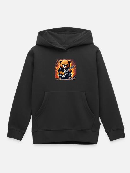 Ours en peluche heavy metal avec guitare électrique - Sweat Premium à capuche enfant bio - noir
