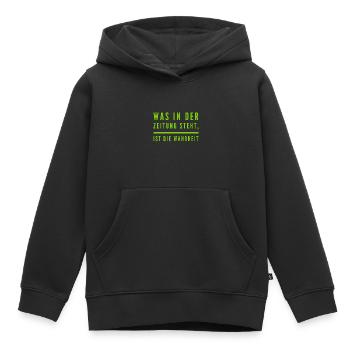 das was in der Zeitung steht - Kinder Premium Organic Hoodie - Schwarz - Vorne - AI Model Kid Male (0cm)