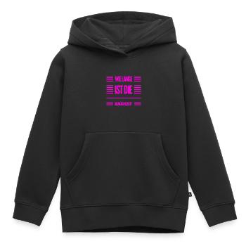 wie schnell geht es? - Kinder Premium Organic Hoodie - Schwarz - Vorne - AI Model Kid Male (0cm)