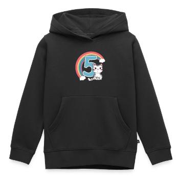 Chat mignon - 5e anniversaire - 5 ans - Sweat Premium à capuche enfant bio - noir - Devant - AI Model Kid Male (0cm)