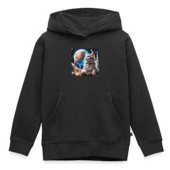 Katze im Mondlicht - Kinder Premium Organic Hoodie - Schwarz - Vorne - AI Model Kid Male (0cm)