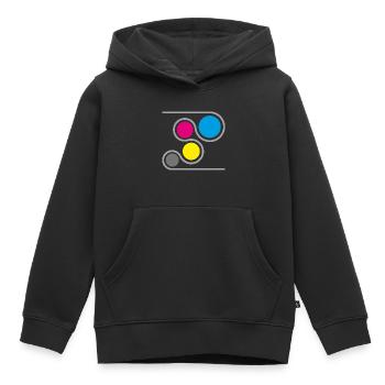 Imprimante CMJN Graphique - Sweat Premium à capuche enfant bio - noir - Devant - AI Model Kid Male (0cm)