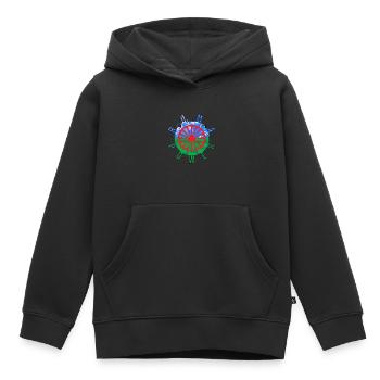 Roma and Sinti Flag Roma POWER - Kids Premium Organic Hoodie - black - Front - AI Model Kid Male (0cm)