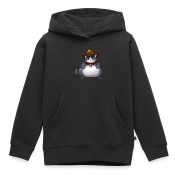 Gros chat cowboy - Sweat Premium à capuche enfant bio - noir - Devant - AI Model Kid Male (0cm)