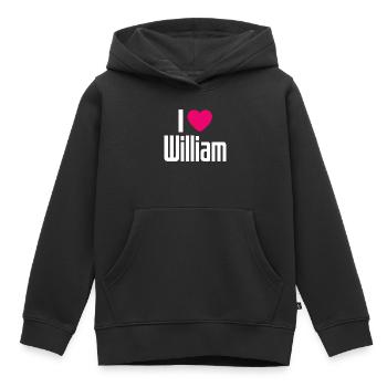 J’aime William Pink Heart J’aime William - Sweat Premium à capuche enfant bio - noir - Devant - AI Model Kid Male (0cm)