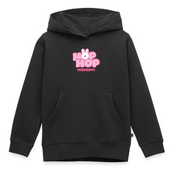 Hop Hop Hurray | Cute Bunny Saying Motif - Kids Premium Organic Hoodie - black - Front - AI Model Kid Male (0cm)
