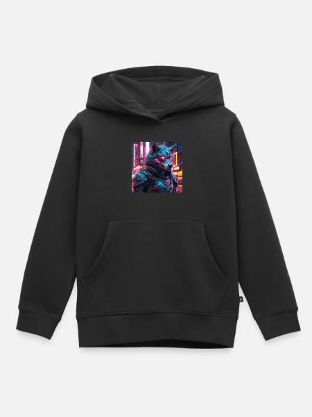 Cyberpunk-Wolf - Kinder Premium Organic Hoodie - Schwarz