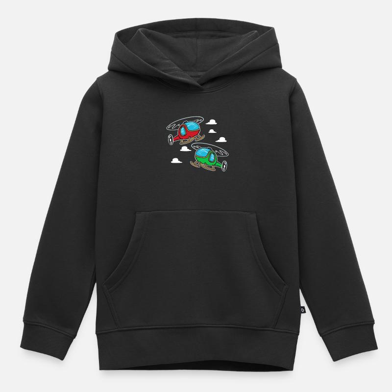 deux petits hélicoptères | pilote - Sweat Premium à capuche enfant bio - noir