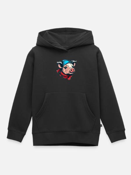 Schweinchen mit Kopftuch - Kinder Premium Organic Hoodie - Schwarz